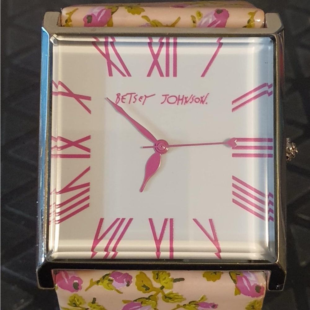 Betsey Johnson BJ2104 Silver/Pink Floral Leather Women's Watch